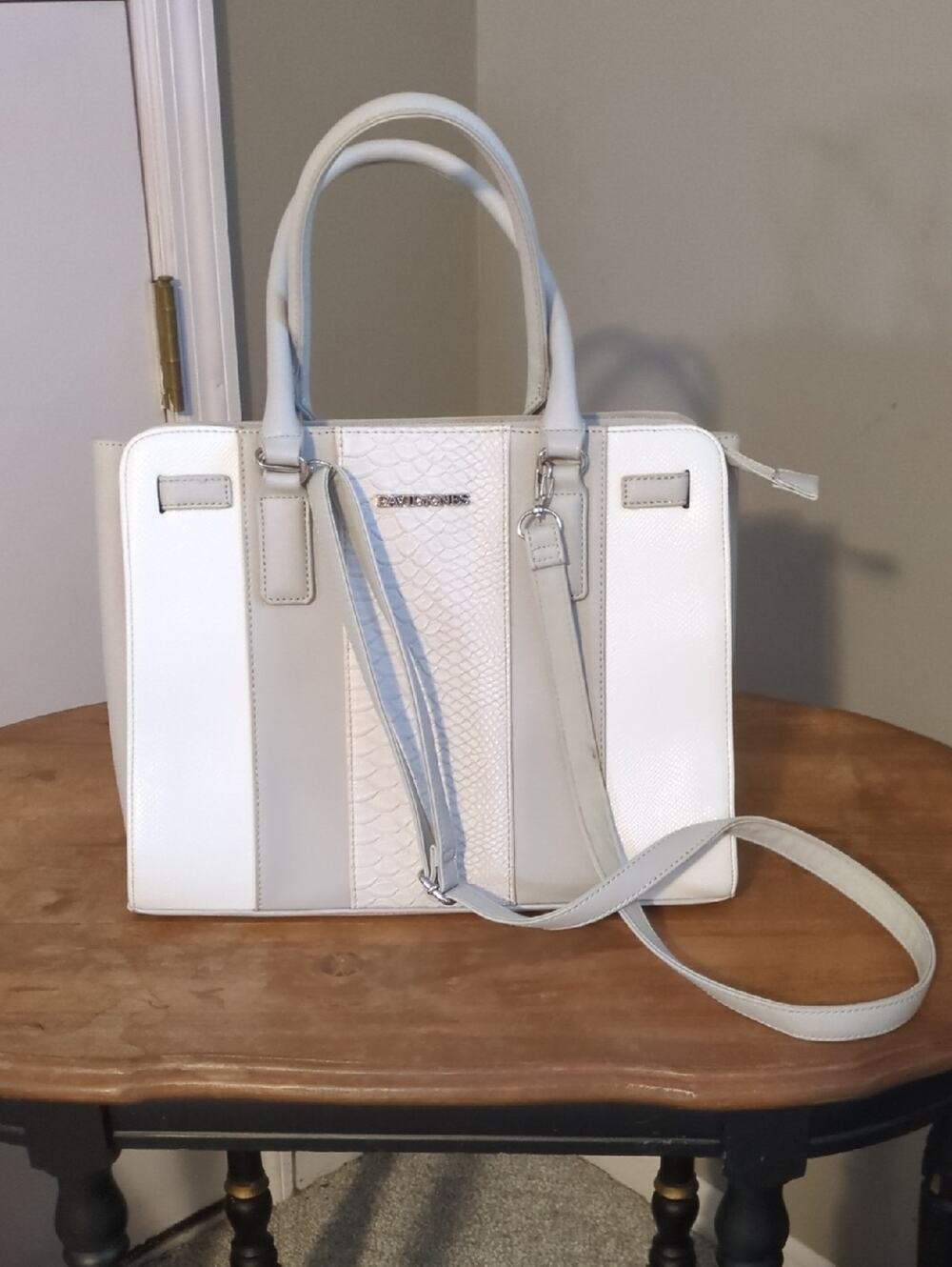 David Jones Off-White Structured Tote Handbag with Shoulder Strap